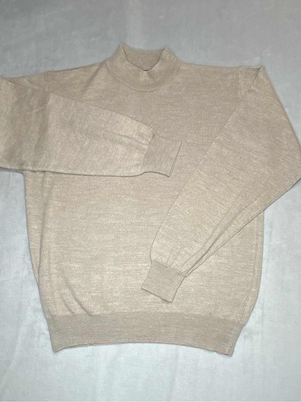 Cortina Italia Mens Sweater Medium Beige Mock Neck 100% Merino Wool Italy